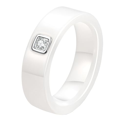 OAKKY Unisex 6mm Neuheit Simple Drachenklaue Solitär Kristall Inlay Paar Ring Keramik Passendes Set Versprechen Ehering Weiß Größe 57 (18.1) von OAKKY