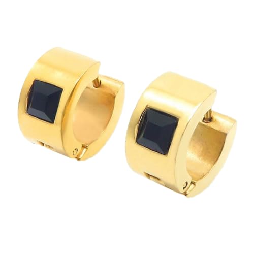 OAKKY Unisex 7MM Chunky Simple Hip Hop Quadratisch Bunt Strass Einlegen Kleiner Huggie Hoop C-Förmiger Paar Ohrring Edelstahl Schwarz Gold von OAKKY
