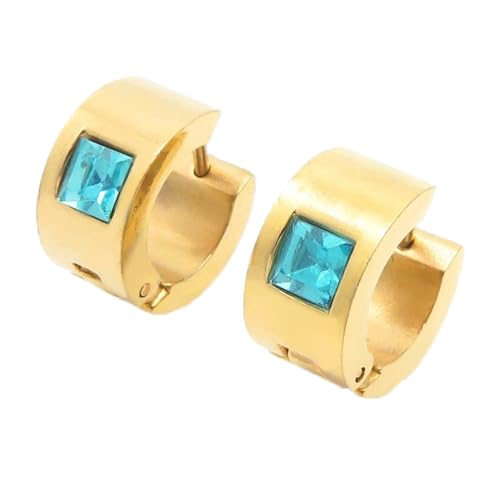 OAKKY Unisex 7MM Chunky Simple Hip Hop Quadratisch Bunt Strass Einlegen Kleiner Huggie Hoop C-Förmiger Paar Ohrring Edelstahl See Blau Gold OAKKY Unisex 7MM Chunky Simple Hip Hop Quadratisch Bunt Strass Einlegen Kleiner Huggie Hoop C-Förmiger Paar Ohrring Edelstahl See Blau Gold von OAKKY