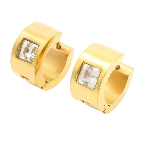 OAKKY Unisex 7MM Chunky Simple Hip Hop Quadratisch Bunt Strass Einlegen Kleiner Huggie Hoop C-Förmiger Paar Ohrring Edelstahl Weiß Gold von OAKKY