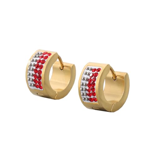 OAKKY Unisex 7MM Kreativ Cool Bunt Voll Kristall Gefüttert Kleiner Huggie Hoop Rund Geformter Paar Ohrring Edelstahl Ohrstecker Haken Clip Rot Gold von OAKKY