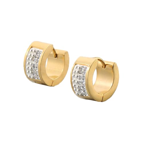 OAKKY Unisex 7MM Kreativ Cool Bunt Voll Kristall Gefüttert Kleiner Huggie Hoop Rund Geformter Paar Ohrring Edelstahl Ohrstecker Haken Clip Weiß Gold von OAKKY
