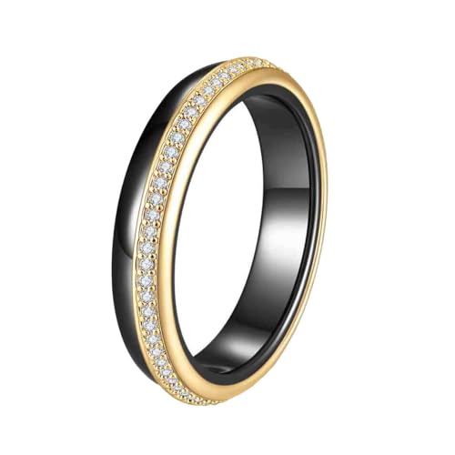 OAKKY Unisex Classic 4MM Dünne Stapelbare Einreihige Mikro-Gepflasterte Zirkonia Paar Ring Keramik Passendes Set Ehering Gold Schwarz Größe 60 (19.1) von OAKKY