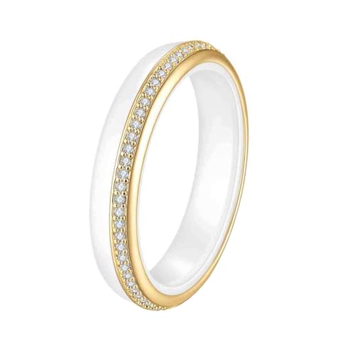 OAKKY Unisex Classic 4MM Dünne Stapelbare Einreihige Mikro-Gepflasterte Zirkonia Paar Ring Keramik Passendes Set Ehering Gold Weiß Größe 52 (16.6) von OAKKY