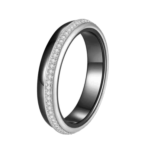 OAKKY Unisex Classic 4MM Dünne Stapelbare Einreihige Mikro-Gepflasterte Zirkonia Paar Ring Keramik Passendes Set Ehering Silber Schwarz Größe 62 (19.7) von OAKKY