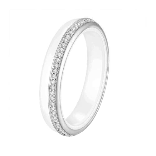 OAKKY Unisex Classic 4MM Dünne Stapelbare Einreihige Mikro-Gepflasterte Zirkonia Paar Ring Keramik Passendes Set Ehering Silber Weiß Größe 54 (17.2) von OAKKY
