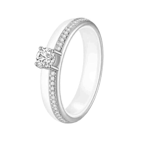 OAKKY Unisex Classic Neuheit 4MM Einreihiges Mikro-Pavé Strass 4 Drachenklaue Solitär Kristall Ring Keramik Ehering Weiß Silber Größe 62 (19.7) von OAKKY