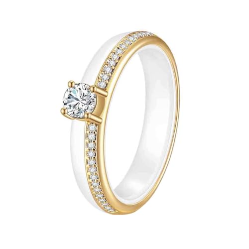 OAKKY Unisex Classic Neuheit 4MM Einreihiges Mikro-Pavé Strass 4 Drachenklaue Solitär Kristall Ring Keramik Ehering Weißgold Größe 54 (17.2) von OAKKY
