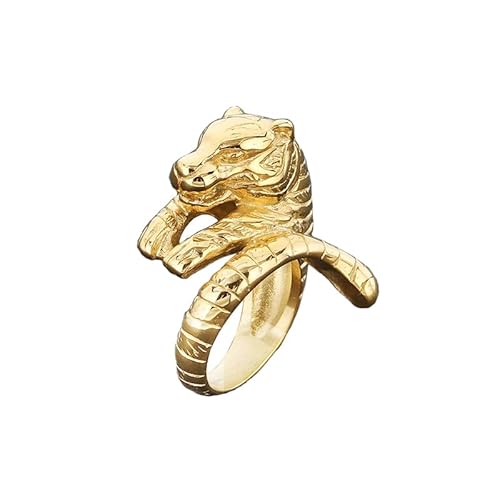 OAKKY Unisex Dominant Vintage Niedlich Stamm Tier Tiger Liegend Chinesisches Tierkreiszeichen Biker Ring Edelstahl Gothic Punk Stil Gold Größe 65 (20.7) von OAKKY