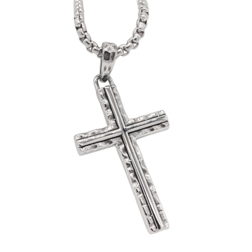 OAKKY Unisex Dominierendes Vintage Cool Honigwabenmuster Kreuz Biker Anhänger Amulett Kreuzigungskette aus Edelstahl Silber mit Kette OAKKY Unisex Dominierendes Vintage Cool Honigwabenmuster Kreuz Biker Anhänger Amulett Kreuzigungskette aus Edelstahl Silber mit Kette von OAKKY