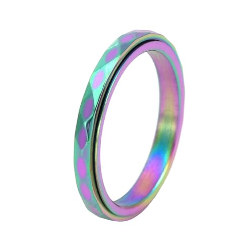 OAKKY Unisex Drehbare Angst Edelstahl Ringe Rhombus Cut Design Kuppel Ring Regenbogen Größe 52 (16.6) von OAKKY