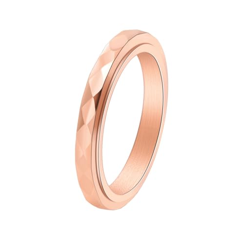 OAKKY Unisex Drehbare Angst Edelstahl Ringe Rhombus Cut Design Kuppel Ring Roségold Größe 52 (16.6) von OAKKY