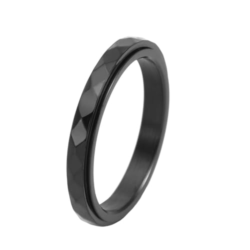 OAKKY Unisex Drehbare Angst Edelstahl Ringe Rhombus Cut Design Kuppel Ring Schwarz Größe 57 (18.1) von OAKKY