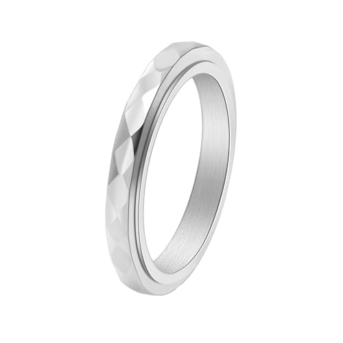 OAKKY Unisex Drehbare Angst Edelstahl Ringe Rhombus Cut Design Kuppel Ring Silber Größe 50 (15.9) von OAKKY