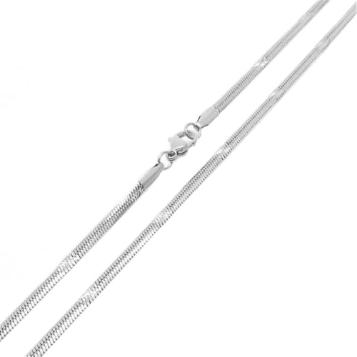 OAKKY Unisex Edelstahl 2.2MM Zarter Zierlicher Hip Hop Schmuck Dünn Stapelbar Spezial Kreuz Blumenmuster Flache Schlange Kette Halskette Silber 19.7" von OAKKY