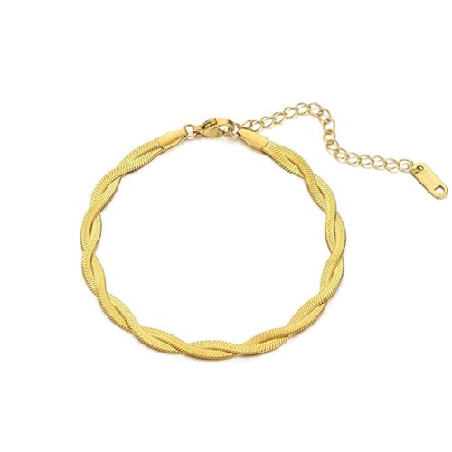 OAKKY Unisex Edelstahl 2.5MM Hip Hop Kreativ Klassisch 2-Lagige Geflochtene Flache Schlangenkette Halskette Gothic Punk Stil Gold 7.87" OAKKY Unisex Edelstahl 2.5MM Hip Hop Kreativ Klassisch 2-Lagige Geflochtene Flache Schlangenkette Halskette Gothic Punk Stil Gold 7.87" von OAKKY