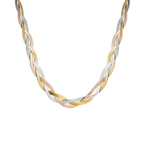OAKKY Unisex Edelstahl 2MM Hip Hop Kreativ Klassisch 3-Lagige Geflochtene Flache Schlangenkette Halskette Gothic Punk Stil Silber Gold 17.7" von OAKKY