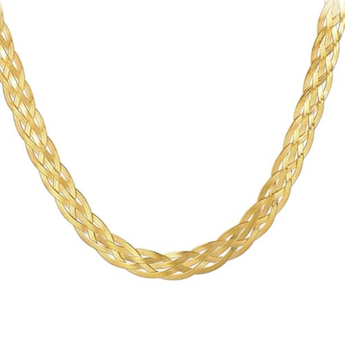 OAKKY Unisex Edelstahl 2MM Hip Hop Kreativ Klassisch 5-Lagige Geflochtene Flache Schlangenkette Halskette Gothic Punk Stil Gold 15.7" von OAKKY