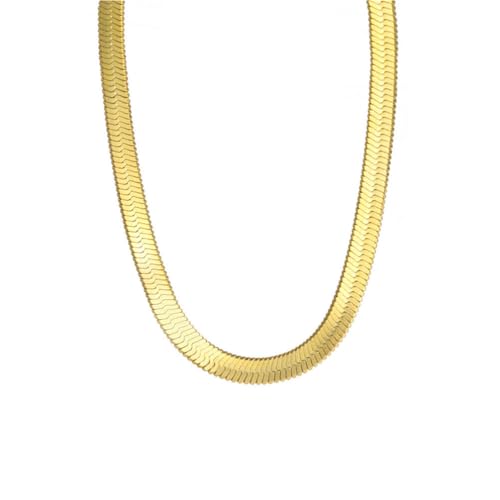 OAKKY Unisex Edelstahl 4MM Zarte Zierliche Hip Hop Rock Klingenform Flach Fischgrätenschlange Choker Halskette Punk Aussage Band Gold 15.7" von OAKKY