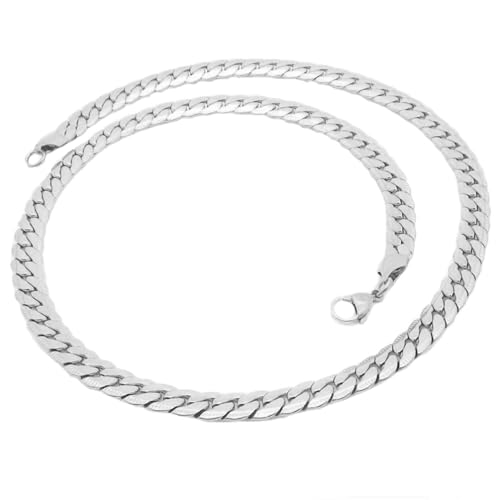 OAKKY Unisex Edelstahl 5.5MM Klassisch Rock Hip Hop Schmuck Massiver Plian Chunky Flache Gliederkette Halskette Handgefertigte Komfortable Passform Silber 25.6" von OAKKY