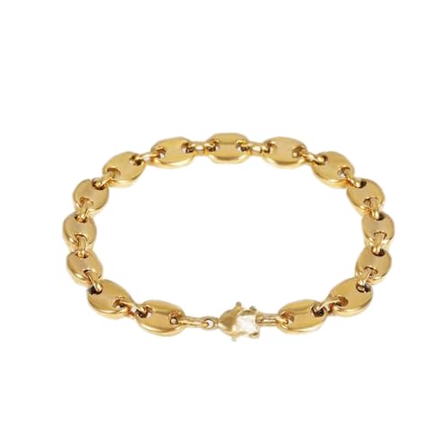 OAKKY Unisex Edelstahl Hip Hop Kaffeebohne Oval Knopf Kette Halskette Charm Schweinsnase Armbänder Biker Schmuck 5MM Gold 50CM von OAKKY