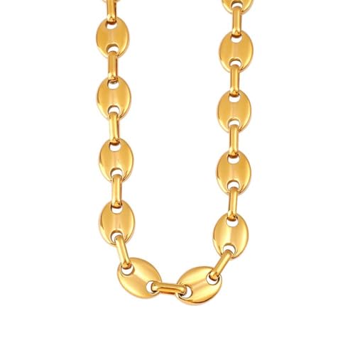 OAKKY Unisex Edelstahl Hip Hop Kaffeebohne Oval Knopf Kette Halskette Charm Schweinsnase Armbänder Biker Schmuck 6MM Gold 60CM von OAKKY