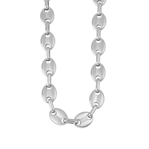 OAKKY Unisex Edelstahl Hip Hop Kaffeebohne Oval Knopf Kette Halskette Charm Schweinsnase Armbänder Biker Schmuck 9MM Silber 19CM von OAKKY