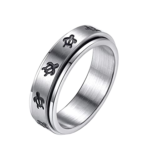 OAKKY Unisex Edelstahl Schildkrötentier drehbare Ringe Angst Fidget Fingerband für Promise Wedding Silber Größe 52 (16.6) von OAKKY