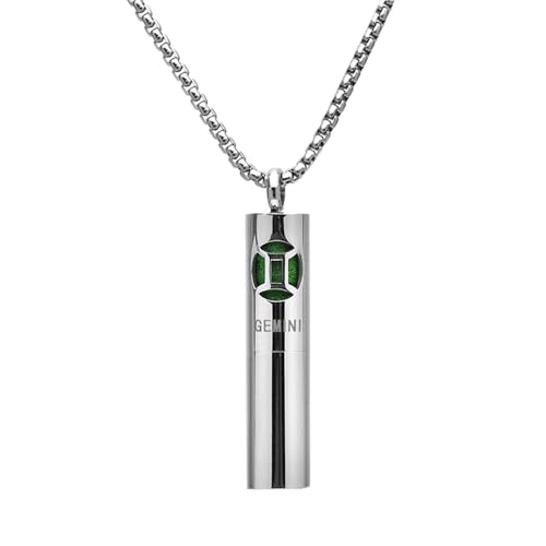 OAKKY Unisex Edelstahl Zylinder Sternzeichen Sternzeichen Halsketten Aromatherapie Anhänger Medaillon Halskette Zwillinge von OAKKY