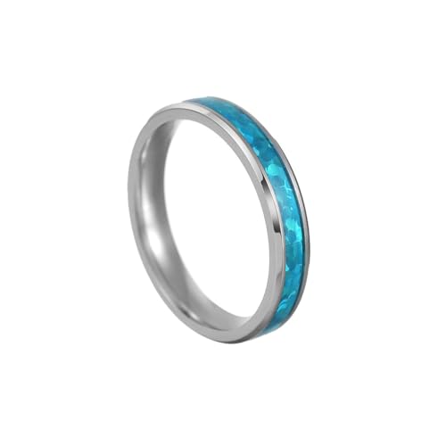 OAKKY Unisex Einfach Elegant 4MM Dünne Blaue Imitation Opal Stapelung Passender Ehering Edelstahl Abgeschrägte Kanten Silber Größe 57 (18.1) von OAKKY