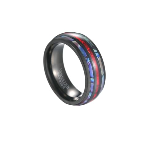 OAKKY Unisex Einfache zierliche 8mm Bunte Abalone Muschel Inlay Kuppel Rot Imitation Opal Mittelring Edelstahl Ehering Schwarz Größe 57 (18.1) von OAKKY
