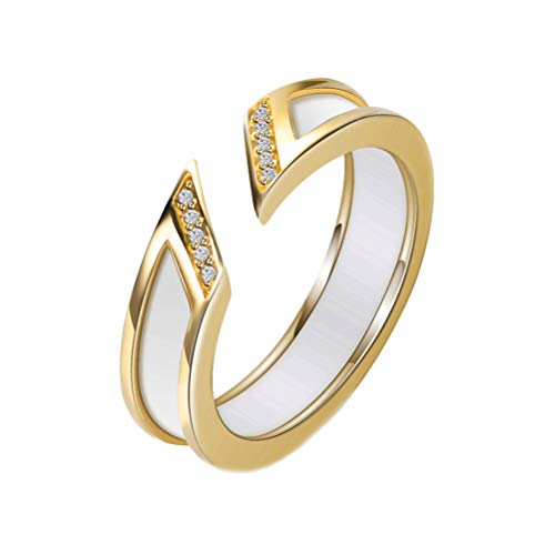 OAKKY Unisex Einfacher Stil Öffnung Ring Keramik Zirkonia Versprechen Aussage Verlobung Schmuck Komfort Passen Gold Weiß Größe 57 (18.1) von OAKKY