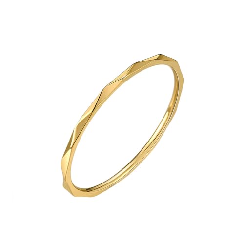 OAKKY Unisex Einfacher Zierlicher Hip Hop 1mm Dünner Stapelbarer Rautenschliff Facettenreicher Ring Edelstahl Ehering Gold Größe 54 (17.2) von OAKKY