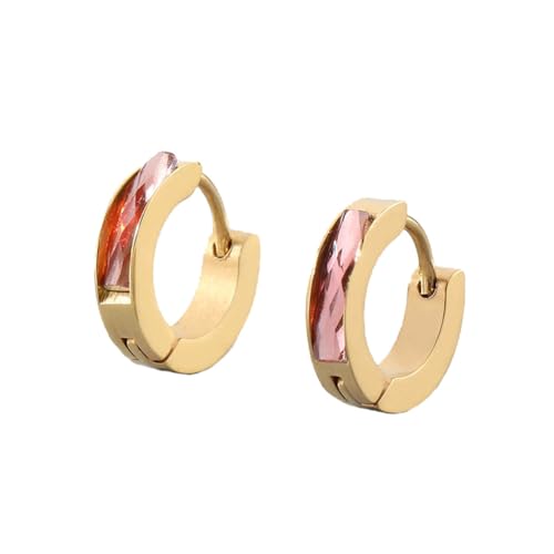 OAKKY Unisex Einzigartige Einfache Hip Hop Dünne Cool Bunte Kristall Kleine Huggie Hoop C-Förmige Paar-Ohringe aus Edelstahl Ohrstecker Haken Clip Hell Rosa Gold OAKKY Unisex Einzigartige Einfache Hip Hop Dünne Cool Bunte Kristall Kleine Huggie Hoop C-Förmige Paar-Ohringe aus Edelstahl Ohrstecker Haken Clip Hell Rosa Gold von OAKKY