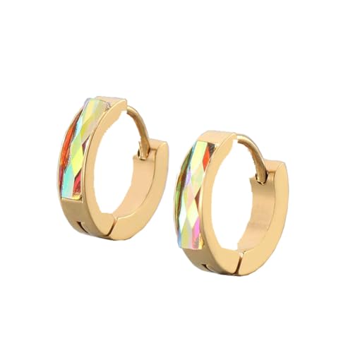 OAKKY Unisex Einzigartige Einfache Hip Hop Dünne Cool Bunte Kristall Kleine Huggie Hoop C-Förmige Paar-Ohringe aus Edelstahl Ohrstecker Haken Clip Regenbogen Gold OAKKY Unisex Einzigartige Einfache Hip Hop Dünne Cool Bunte Kristall Kleine Huggie Hoop C-Förmige Paar-Ohringe aus Edelstahl Ohrstecker Haken Clip Regenbogen Gold von OAKKY