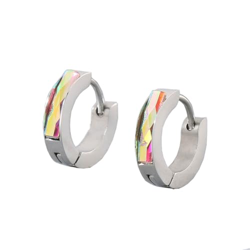 OAKKY Unisex Einzigartige Einfache Hip Hop Dünne Cool Bunte Kristall Kleine Huggie Hoop C-Förmige Paar-Ohringe aus Edelstahl Ohrstecker Haken Clip Regenbogen Silber OAKKY Unisex Einzigartige Einfache Hip Hop Dünne Cool Bunte Kristall Kleine Huggie Hoop C-Förmige Paar-Ohringe aus Edelstahl Ohrstecker Haken Clip Regenbogen Silber von OAKKY