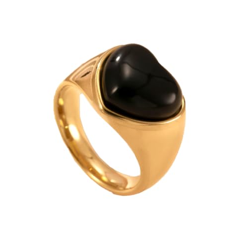 OAKKY Unisex Einzigartige Kreative Herzform Naturstein Edelstein Paar Ring Edelstahl Passendes Set Hochzeit Band Schwarz Schwarz Größe 68 (21.6) von OAKKY