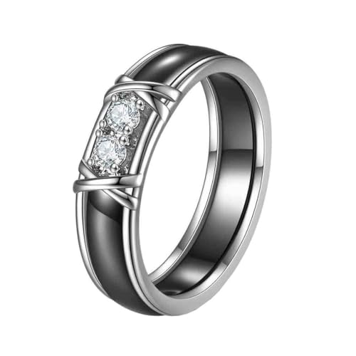 OAKKY Unisex Einzigartige Neuheit 5MM 2 X Geformtes Mikro-Pavé Strass 4 Drachenklaue 2 Kristall Ring Keramik Verlobung Ehering Schwarz Größe 52 (16.6) von OAKKY