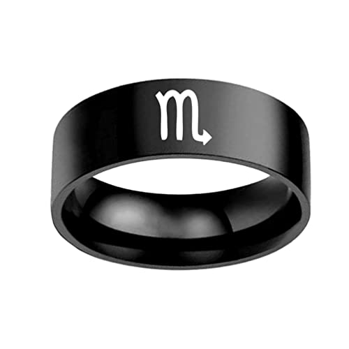 OAKKY Unisex Hip Hop 12 Konstellation Sternzeichen Biker Ring Edelstahl Horoskop Astrologie Schmuck Geschenk Skorpion Schwarz Größe 65 (20.7) von OAKKY