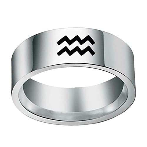 OAKKY Unisex Hip Hop 12 Konstellation Sternzeichen Biker Ring Edelstahl Horoskop Astrologie Schmuck Geschenk Wassermann Silber Größe 70 (22.3) von OAKKY