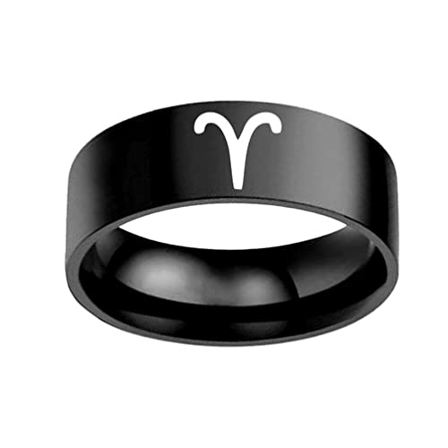 OAKKY Unisex Hip Hop 12 Konstellation Sternzeichen Biker Ring Edelstahl Horoskop Astrologie Schmuck Geschenk Widder Schwarz Größe 65 (20.7) von OAKKY