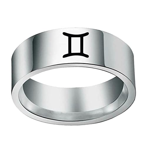 OAKKY Unisex Hip Hop 12 Konstellation Sternzeichen Biker Ring Edelstahl Horoskop Astrologie Schmuck Geschenk Zwillinge Silber Größe 57 (18.1) von OAKKY