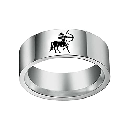 OAKKY Unisex Hip Hop Persönlichkeit 12 Konstellation Sternzeichen Biker Ring Edelstahl Horoskop Astrologie Geschenk Schütze Silber Größe 68 (21.6) von OAKKY