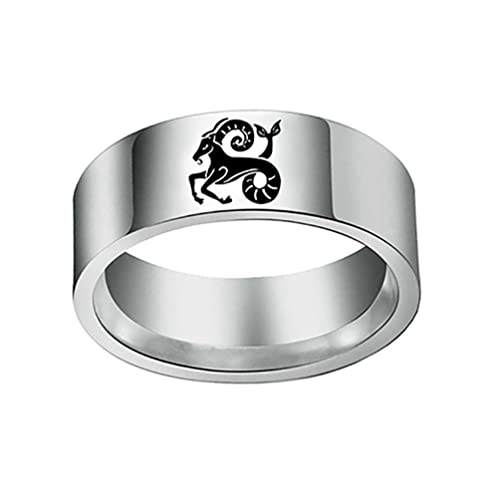 OAKKY Unisex Hip Hop Persönlichkeit 12 Konstellation Sternzeichen Biker Ring Edelstahl Horoskop Astrologie Geschenk Steinbock Silber Größe 65 (20.7) von OAKKY