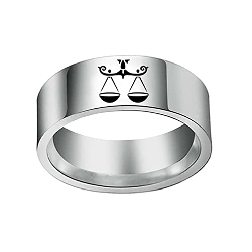 OAKKY Unisex Hip Hop Persönlichkeit 12 Konstellation Sternzeichen Biker Ring Edelstahl Horoskop Astrologie Geschenk Waage Silber Größe 65 (20.7) von OAKKY