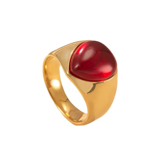 OAKKY Unisex Klassisch Elegante Teardrop Form Naturstein Edelstein Siegelring Edelstahl Komfort Fit Aussage Band Schwarz Rot Größe 68 (21.6) von OAKKY