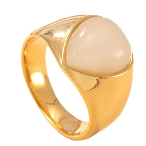 OAKKY Unisex Klassisch Elegante Teardrop Form Naturstein Edelstein Siegelring Edelstahl Komfort Fit Aussage Band Schwarz Weiß Größe 68 (21.6) von OAKKY