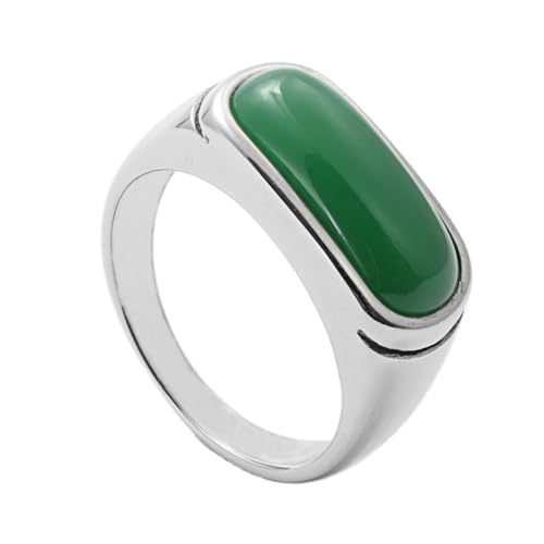 OAKKY Unisex Klassisch Trendy 10MM Quadratische Form Intarsien mit Synthetischem Grün Achat Edelstein Kleiner Finger Ring Edelstahl Aussage Band Silber Größe 68 (21.6) von OAKKY