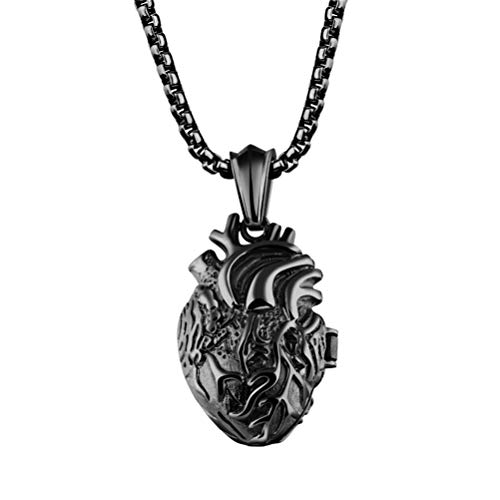 OAKKY Unisex Kreativ 3D Mensch Organ Herz Amulett Anhänger Paare Halsketten Edelstahl Für Immer Liebhaber Öffnungsfähig Gothic Punk Schwarz Groß von OAKKY