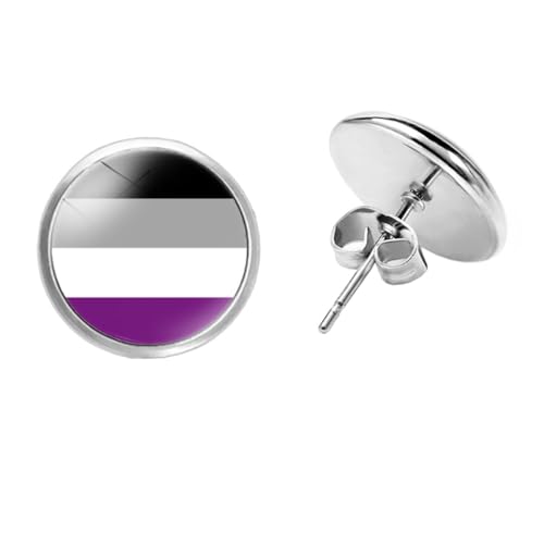OAKKY Unisex Legierung 12mm Einfach Cool Bunt Streifen Asexuell Flagge LGBT Gay Stolz Ohrstecker Ohrring Piercings Gleichheit Ewigkeit Liebe von OAKKY